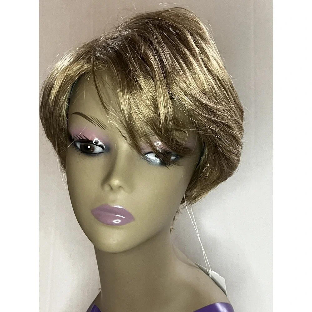 WIG  Short Razored‎ Bob  Swirl Brown Flapper Highlights #102
